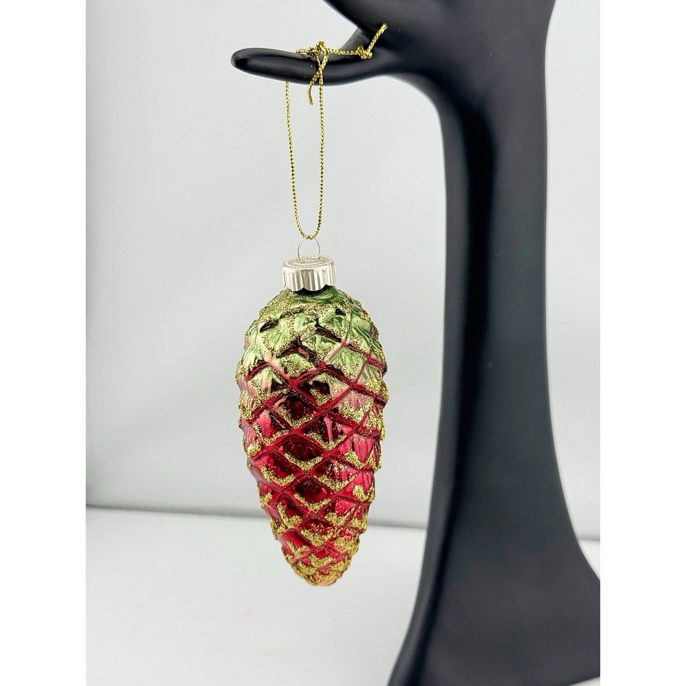 Vintage Martha Stewart Hand Blown Glass Glittery Pinecone Ornament. 4" Tall